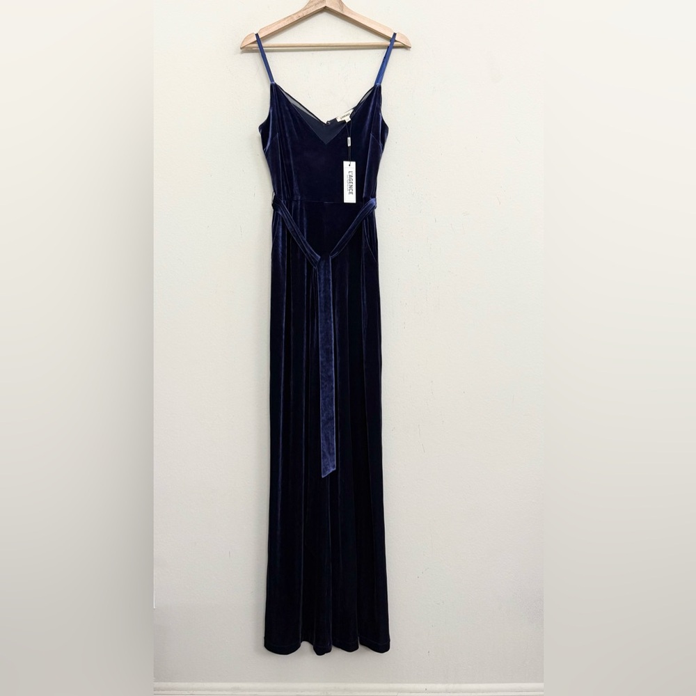 NWT L'AGENCE Justice Velvet Wide-Leg Jumpsuit in Midnight Sz 4 - Picture 11 of 17